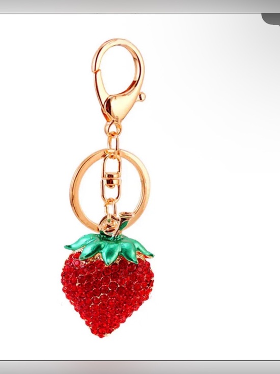 None Handbags - Gold-tone Strawberry Crystal Keychain - Red & Green Charm